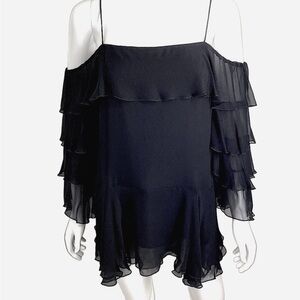 NWT Alice + Olivia Black Cold Shoulder Shoulder Ruffle Top Medium